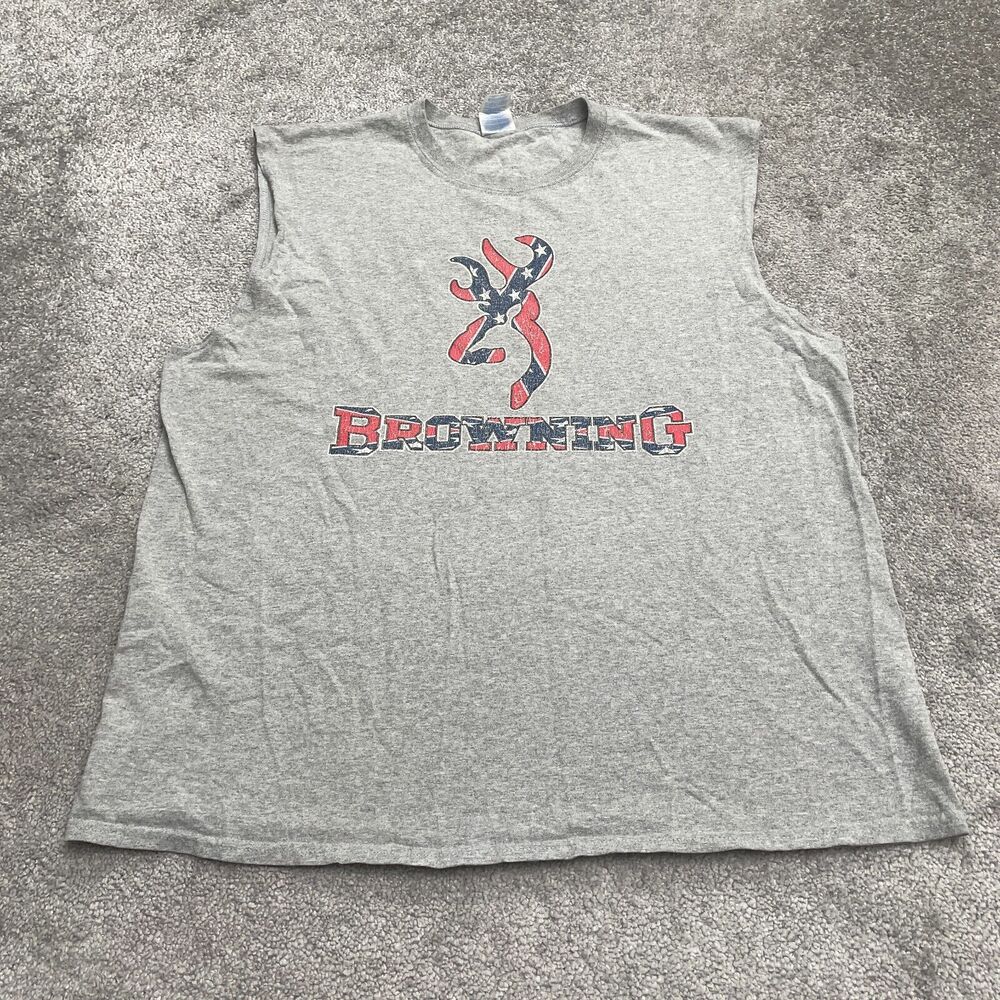 Gildan Ultra Cotton Graphic Browning Tank Top Mens XL Gray Crew Neck Muscle Tee